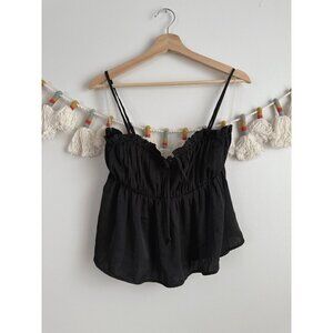 American Eagle Black Peplum Satin Silky Tie Crop Cami Top Coquette Whimsical M